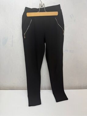 Slim Ponte Skinny Pants with Zip Detail - Black
